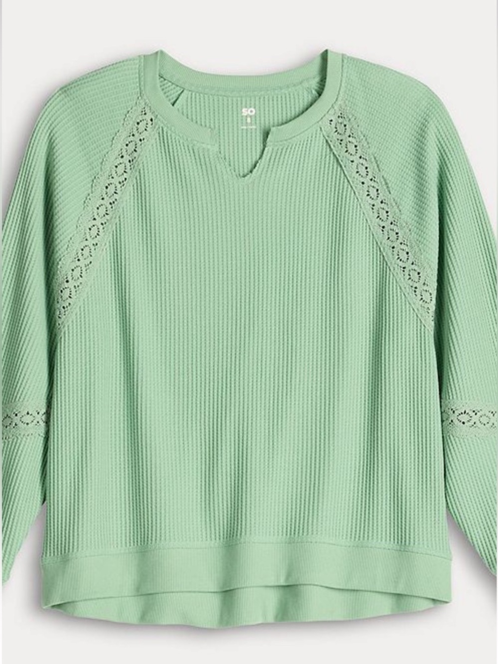 SO Mint Green Lace-Trim Waffle Knit Scoop-Neck Sweater